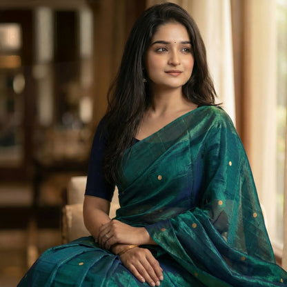 Peacock Blue Premium Tissue Silk Saree | PRT001
