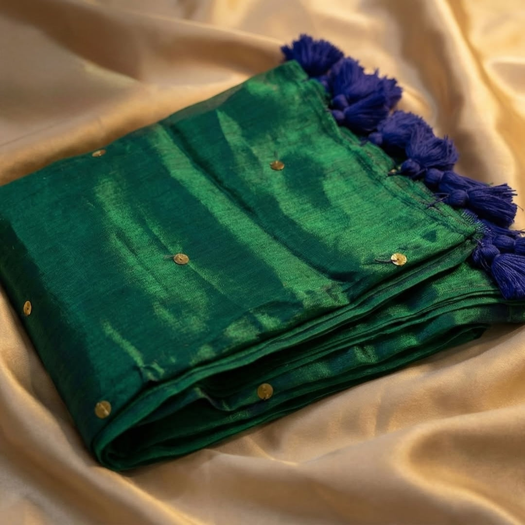 Peacock Blue Premium Tissue Silk Saree | PRT001