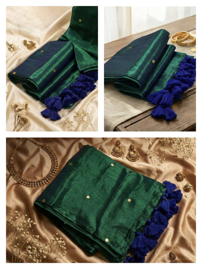 Peacock Blue Premium Tissue Silk Saree | PRT001